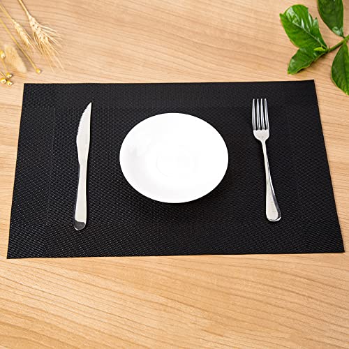 Dining Table Mats, Placemats PVC Table Mats Heat-Resistant Washable and Non-Slip (Black)