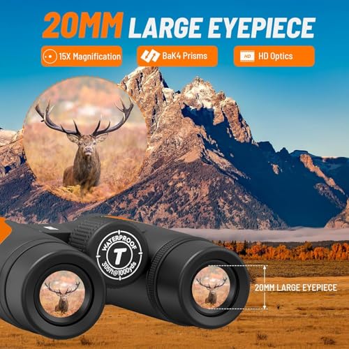 Image of 15x55 UHD Binoculars for Adults High Powered with Phone Adapter - Large View, BAK4 Prism, Waterproof, Lightweight for Bird Watching, Hunting, Cruise, Travel, Camping (Orange)