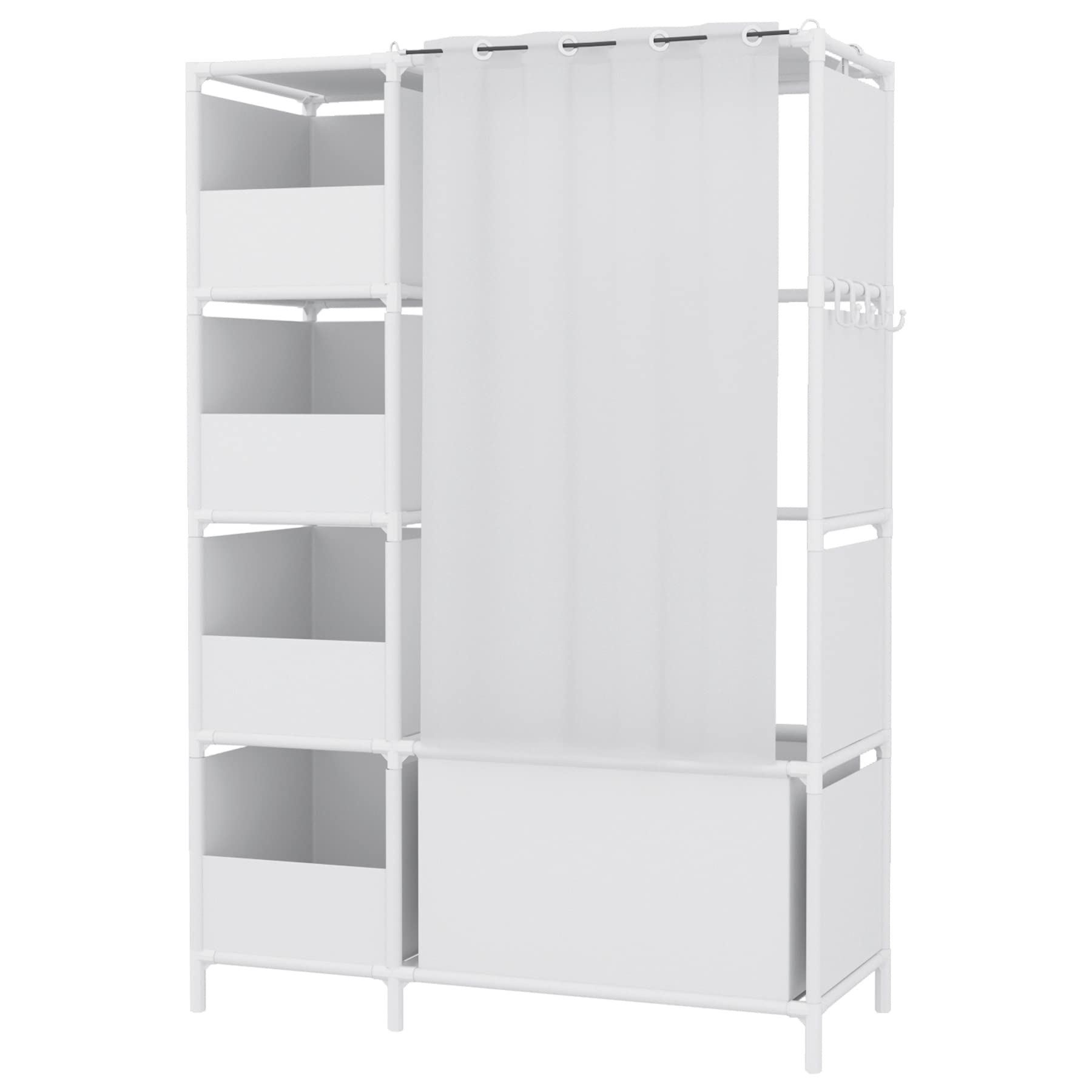 MOYIPIN Portable Wardrobe Storage Closet, Clothes Storage Cabinet with Curtain,40.55 x 16.73 x 65.35Inches, for Living Room, Bedroom, Clothes Room, White