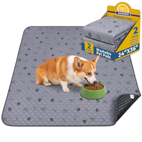 Image of Sunheir Washable Pee Pads for Dogs, 2 Pack Waterproof Reusable Puppy Pads | Thick, Waterproof, Leakproof and Non-Slip, 24 inch x 36 inch, Absorbent Potty Mats for Puppy Training, Dog Crates and Pet Beds