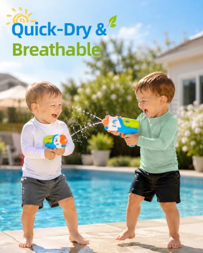 Image of 6M-5T 3-Pack Baby Toddler Rash Guard Swim Shirts UPF 50+ Boys Girls | Quick-dry 4-way stretch UV sun protection tops; moisture-wicking tagless comfort for beach, pool, splash pad and summer play