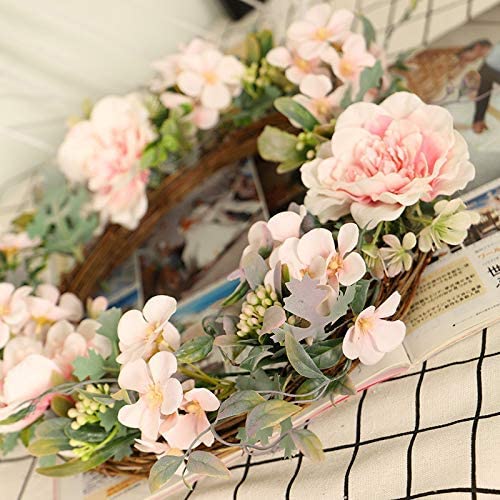 Couronne Décoration Porte 55 Cm – Automne/Noël – Fleurs Roses, Boules Brillantes – Pour Intérieur/extérieur, Fêtes