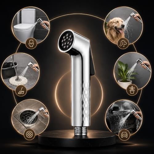 Image of Flux Self-Cleaning Health Faucet for Toilet | Anti-Clog Jet Spray with Red Cleaning Pins | ABS Chrome Finish Bidet Sprayer | Extra Long Body, Anti-Clog nozzles | Gun Only