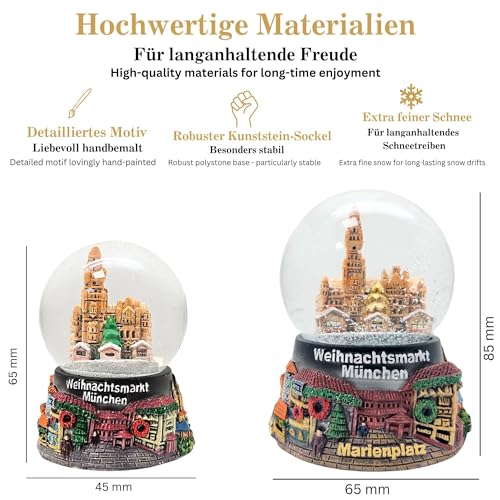 2er Set süße Souvenir-Schneekugeln Weihnachtsmarkt München in 2 Größen | Christkindlmarkt | Durchmesser 45mm und 65mm | 3-74-87