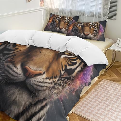 ZGDPBYF Conjunto de colcha de 3 peças Tigre Vida Selvagem Animal Feroz Tigre Conjunto de cama acolch