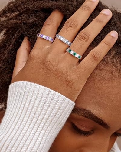 925 Sterling Silver 4.8mm Wide Band Ring for Women Men Created Emerald/Ruby/Sapphire/Aquamarine‌/Amethyst‌ & Cubic Zircon Wedding Eternity Bands (with Gift Box)4