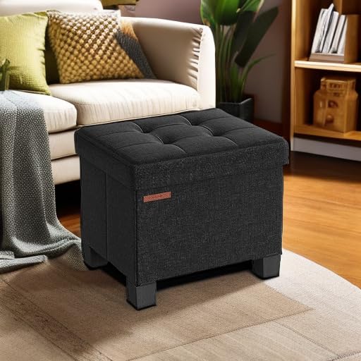 SONGMICS Storage Ottoman, Small Ottoman Foot Rest with Legs, 12.6 x 15.7 x 13.2 Inches Foot Stool, Load up to 660 lb, for Living Room, Bedroom, Dorm, Ink Black ULSF012B01 by SONGMICS - Image 3