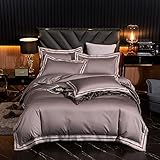  MZP 500 Hilos Juego de Funda de edredón Satín para Cama de 150/180cm 100% algodón de Fibra Larga y satén Ropa de Cama 4 Piezas con Sábana Bajera Funda Almohada (Color : Coffee, Size : King)