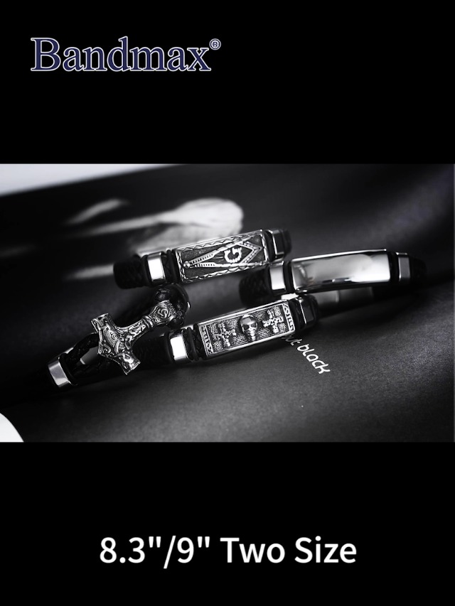 Pulsera de cuerda negra trenzada Bandmax estilo punk 7-9 pulg miniatura 7
