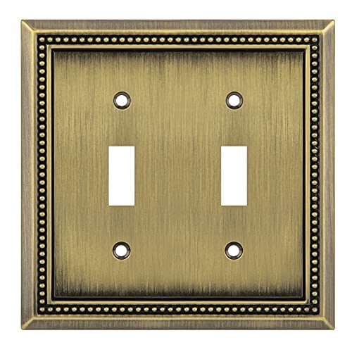 Henne Bery Sunken Pearls Heavy Duty Decorative Wall Plate Switch Plate Outlet Cover (Double Toggle, Antique Brass)