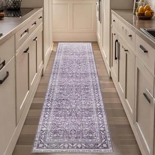 Image of OPPODREAM Vintage Purple 2x8 Runner Rug, 2 x 8 Retro Washable Rug Non Slip, Low-Pile Faux Wool Carpet, Distressed Floor Mat for Kitchen, Hallway, Entry-Way, Entrance, Indoor Back Door