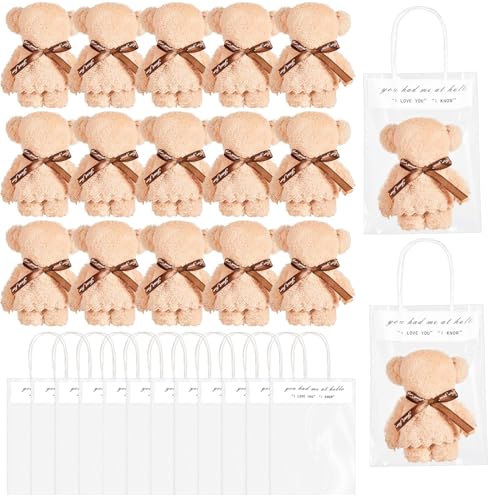 VitalCozy ベビーシャワー フェイバーズ ベア バスタオル ギフト ソフトコーラル フリース ハンドタオル バッグ付き 結婚式 卒業 バレンタイン 赤ちゃん 洗礼 誕生日 記念品 (コーヒー 20セット)（Amazon）