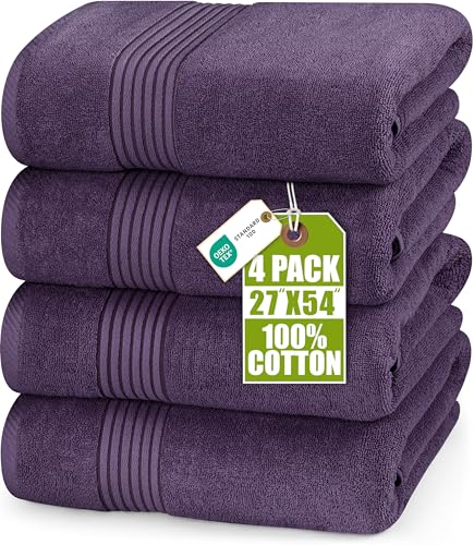 Utopia Towels 4 Pack Bath Towels Set, (27 x 54 Inches) 100% Ring Spun Cotton, Quick Dry, Highly Absorbent, Soft Feel Towels, Perfect for Daily Use (Plum)