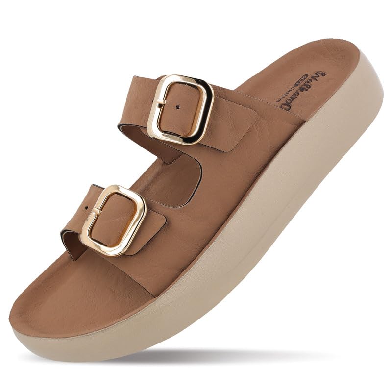 Image of WALKAROO Women's Comfort Flat Sandals|Soft Cushioned Footbed, Lightweight PU Platform Sole|CasualWear,Travel,Outdoor,office wear,Stylish,Trendy Sandals|WLP74038
