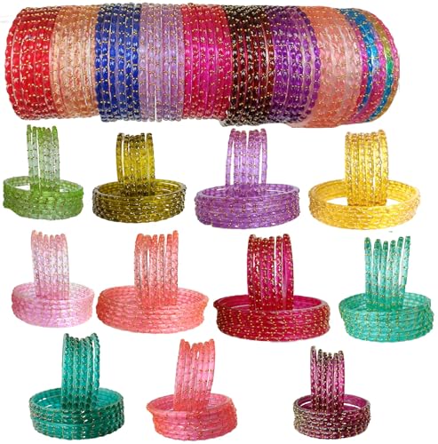 Image of JPS Plain and Glossy Finished Raindrop Glass Bangles Set for Women & Girls | Traditional Ethnic Chudi for Wedding, Party & Regular- Set of 12 Pcs of One Colour | Wedding Special