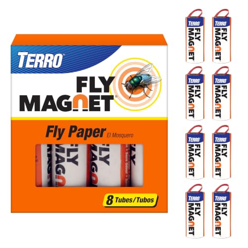 TERRO T518 Fly Magnet Indoor Housefly, 8 Count Pack, Sticky Fly Trap Indoor Hanging