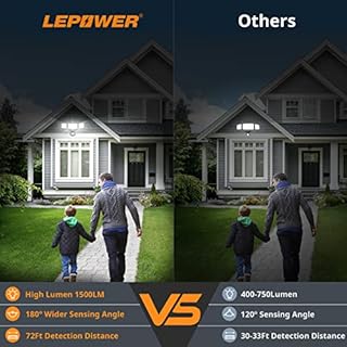 LEPOWER Battery Powered LED Flood Light Outdoor,1500LM Motion Sensor Security Lights, IP65 Waterproof,Wireless Flood Light Battery Operated,3 Head Motion Detector Light for Garage,Yard,Porch(Black)