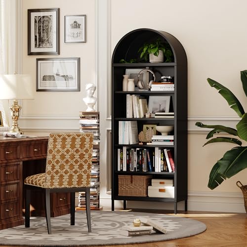 VEXPOR 73' Tall Arched Bookcase Cabinet, 6-Tiers Metal Black Arched Bookshelf for Home Office, Living Room, Assembly Required,13.78' D x 27.56' W x 72.83' H