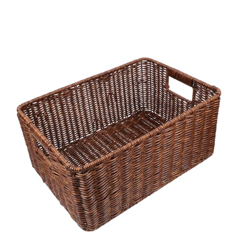 Imitation Rattan Storage Basket Storage Bins Woven Baskets for Storage Woven Newspaper Basket Rattan Magazine Basket Decorative Baskets for Shelves Desktop Woven Storage Bin Pp HOLIDYOYO