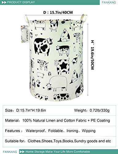 Fankang Storage Basket, Nursery Hamper Canvas Laundry Basket Foldable With Waterproof Pe Coating Large Storage Baskets For Kids Boys And Girls, Office, Bedroom, Clothes,Toys（Cows） #TOP1