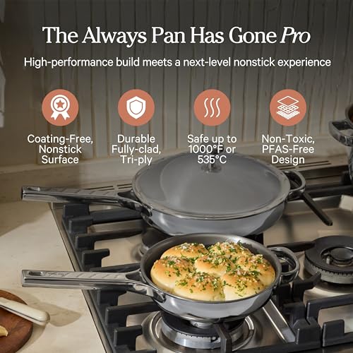Image of Our Place Mini Titanium Always Pan Pro | 8.5 inch PFAS-Free Nonstick Frying Pan with Spatula | Chef-Grade Tri-Ply Stainless Steel & Aluminum Build | Induction & Oven-Safe up to 1000F | Chrome