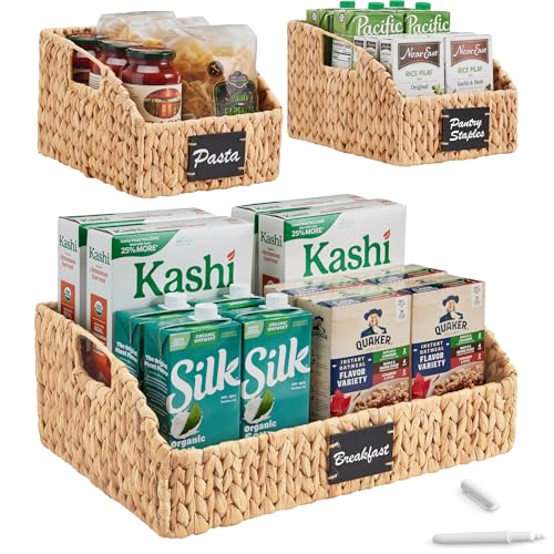 Best Choice Products Water Hyacinth Pantry Storage Baskets, Wicker Baskets w/Built-in Handles, Handwoven Shelf Baskets for Organizing, Pantry Organizers and Storage, 3-Pack – Natural