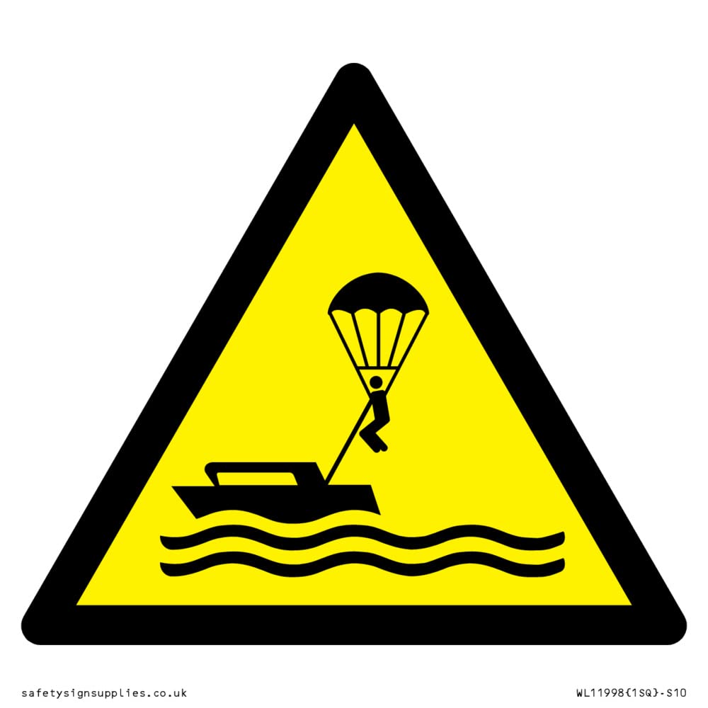 W063 Warning: Parasailing Sign - 100x100mm - S10
