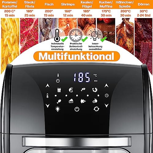 KESSER® XXL Airfryer 9in1 Heißluftfritteuse Fritteuse, | Drehgrill | Dörrautomat | Rezeptheft | Grillspieß | 1800 Watt | fettfrei grillen ohne Öl | 8 Programme | inkl. Zubehör Schwarz – Bild 8