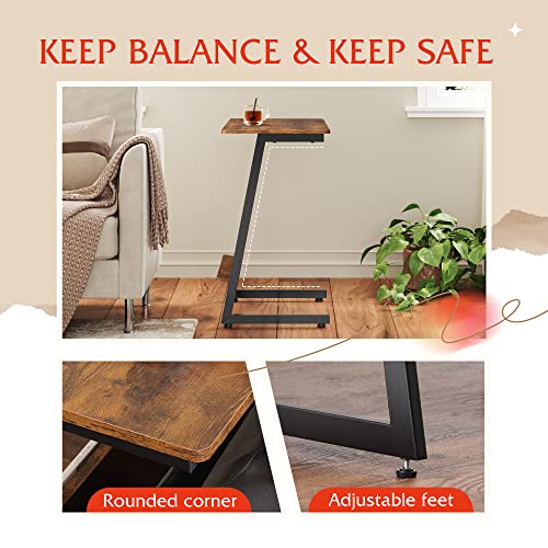 Wlive Snack Side Table, C Shaped End Table With Magazine Rack For Sofa Couch And Bed, Tv Tray Table With Metal Frame, Industrial, For Living Room, Bedroom, Easy Assembly,Rustic Brown And Black #TOP4