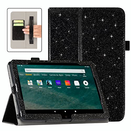 ACdream Case for All-New Fire HD 8 & 8 Plus Tablet (12th Generation/10th Gen, 2022/2020 Release), Folio Leather Cover, Folding Stand, Auto Wake Sleep, Hand Strap, Card Slots, Glitter Black