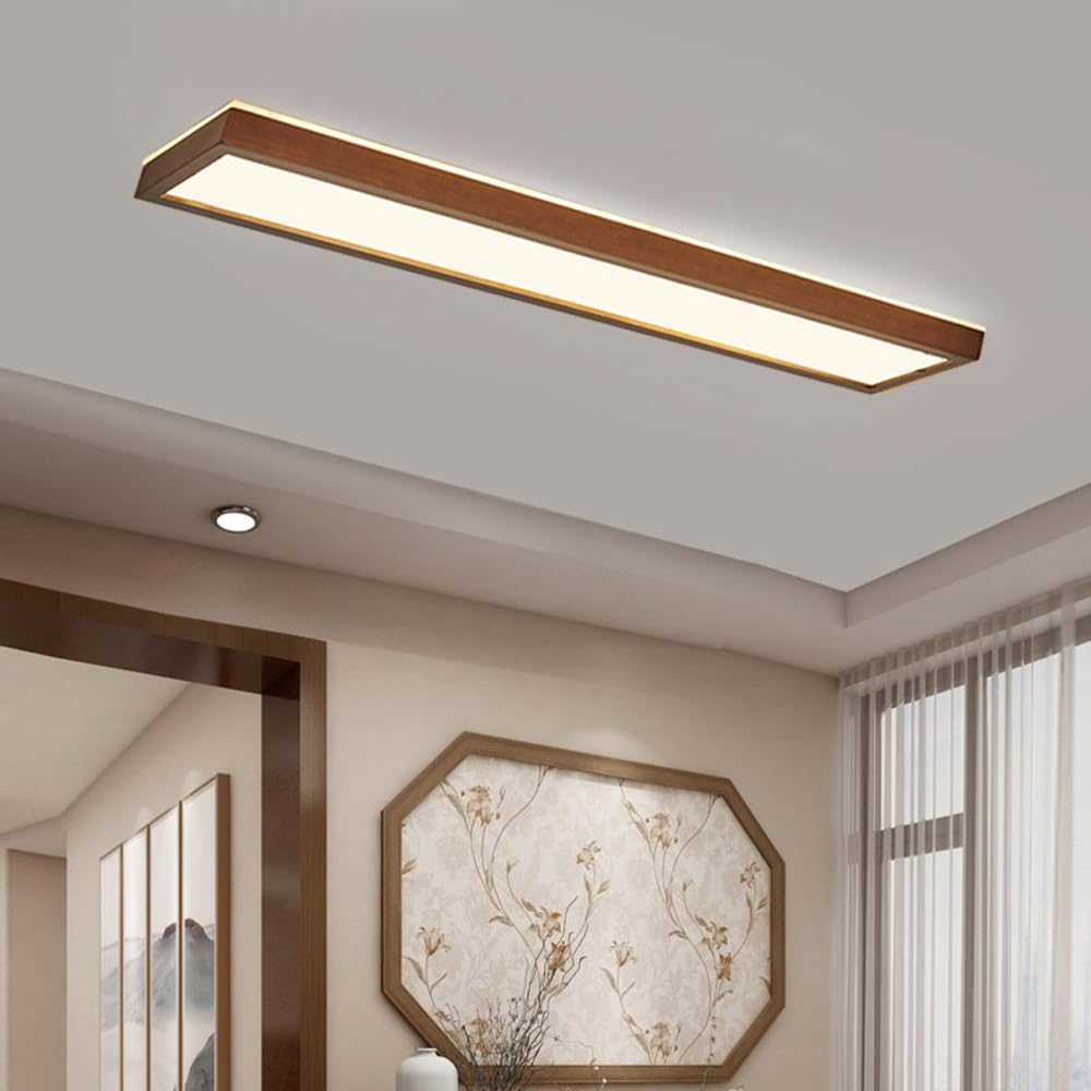 Lámpara de Techo LED Moderna de Madera, Regulable con Control Remoto, Rectangular y Cuadrada de Madera para Cocina, Dormitorio, Sala de Estar, Pasillo y Entrada.