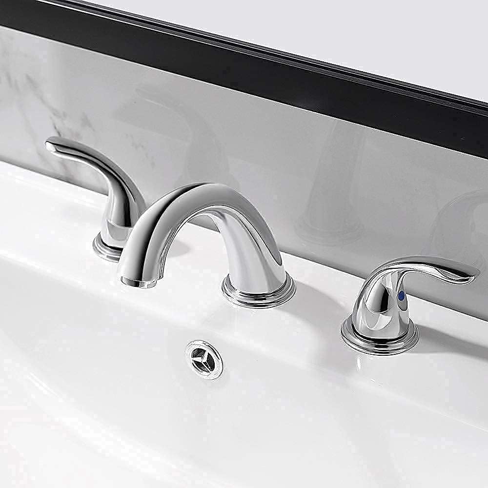 8 Inch 3 Hole Widespread Bathroom Faucet with Metal Pop Up Drain by PHIESTINA, Chrome Bathroom Sink Lavatory Faucet
