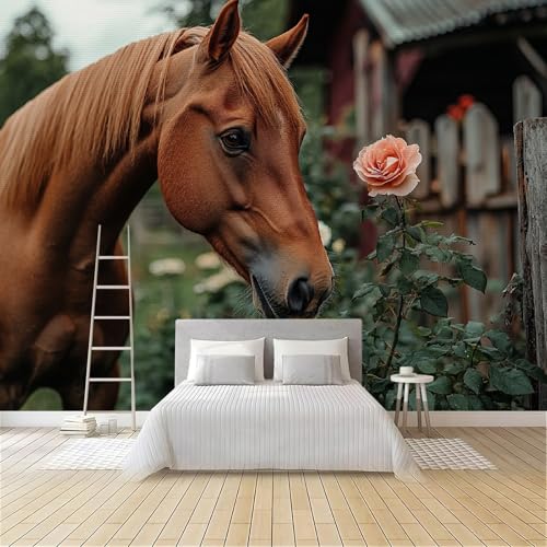 Décoration murale pour chambre adulte grand format cheval en fleurs