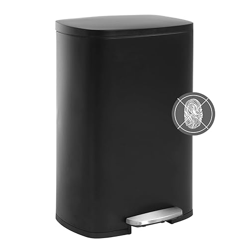 Basurero de 13 galones de acero inoxidable de 50 litros, cubo de basura de metal para el hogar y la cocina, color negro