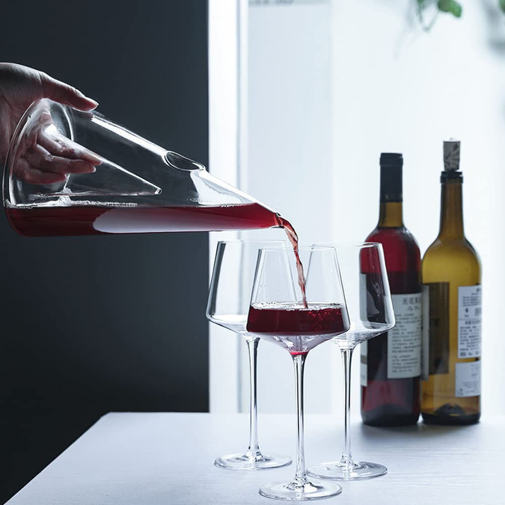 Decantador de vino tinto,Decantador de vino en for Decantador de vino de cristal hecho a mano, vino tinto, copas de champán, decantador piramidal, botella, jarra, aireador vertedor for Bar familiar