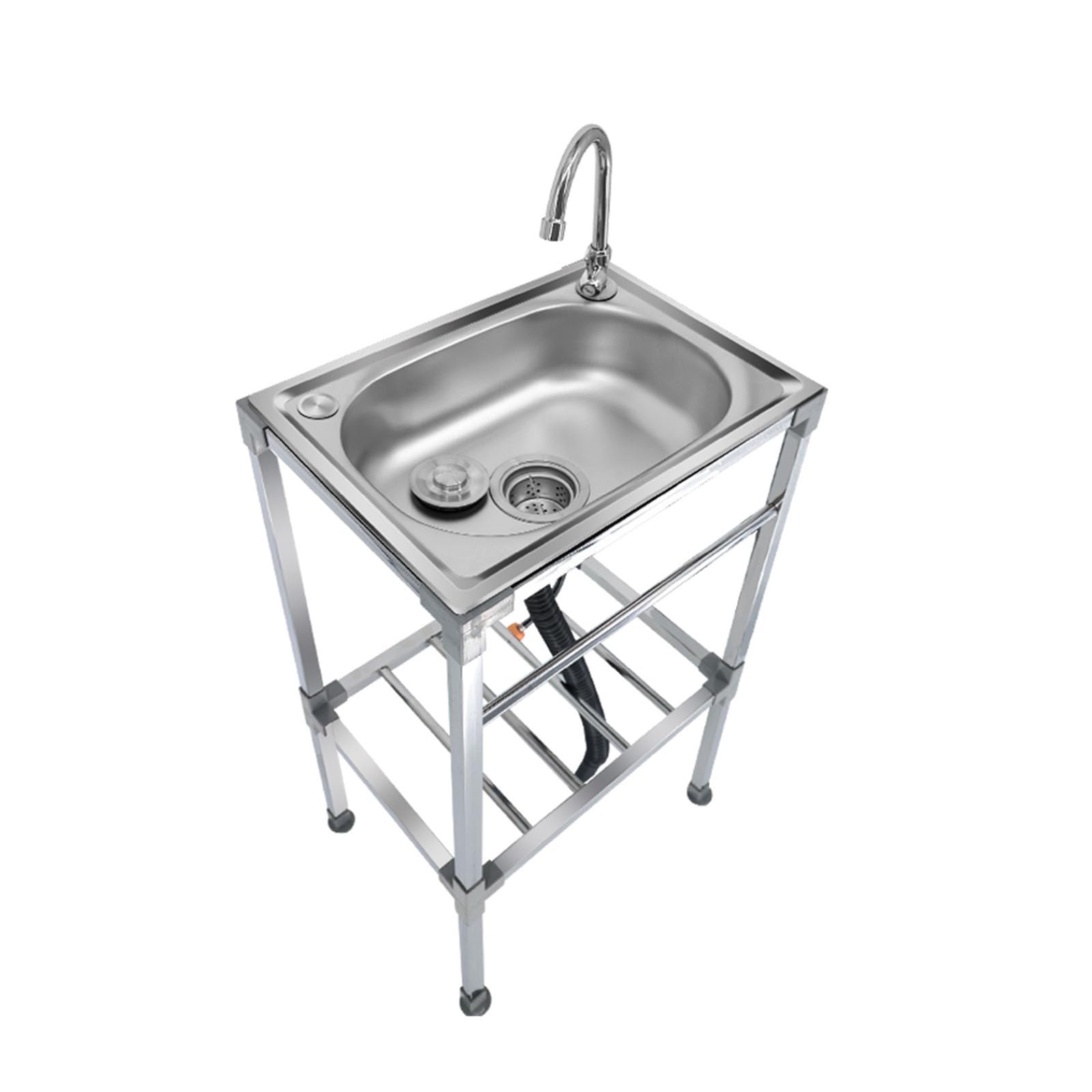 TAXXII Stainless Steel Commercial Sink - Freestanding Kitchen & Outdoor Vegetable Washing Basin for Laundry, Backyard, Garage, Camping Single Cold, 53x38CM