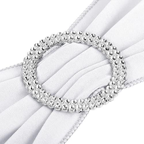 PATIKIL 13" x 5" Stretch Chair Sashes Bows, 25 Pack Elastic Chair Bands Sashes with Buckle Slider for Wedding Banquet Decorations White - Image 4