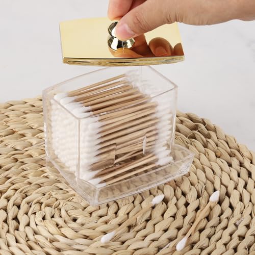Image of Tbestmax Qtip Holder Dispenser Clear Bathroom Organizer Accessories Decor for Storage-Qtips Cotton Ball Holder - Gold