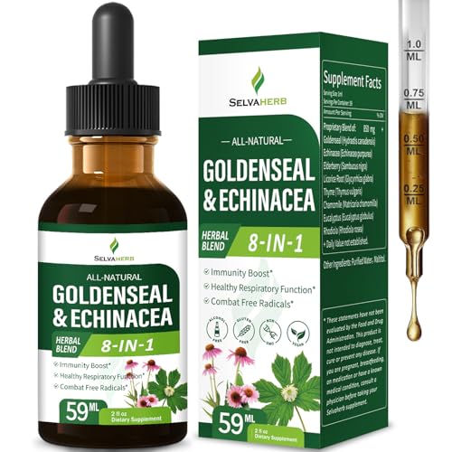 Selvaherb Goldenseal & Echinacea Extract Liquid Tincture for Immunity Boost Healthy Respiratory Function Herbal Supplements with Elderberry Licorice Root Thyme Chamomile Extract. 2oz