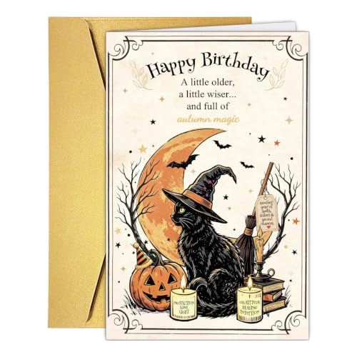RPJIEKINXU Witchy Cat Halloween Birthday Card for Sister Friend Her - image 1