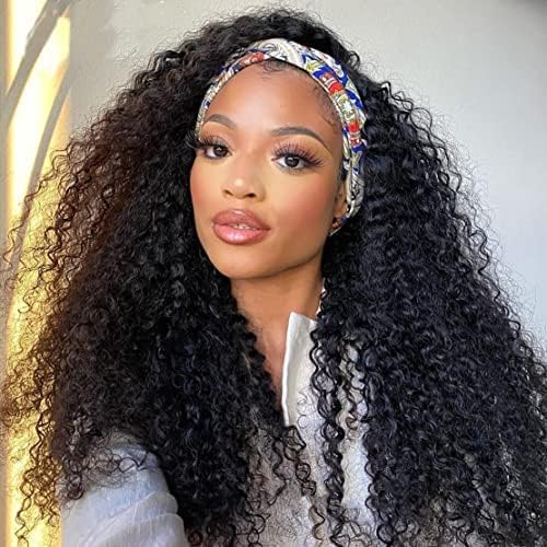 Image of Punmasa Headband Wig Deep Wave 22 Inch Human Hair Headband Wig Curly hair Glueless Human Hair Wigs Machine Made No Lace deep Curly Headband Wigs Natural color
