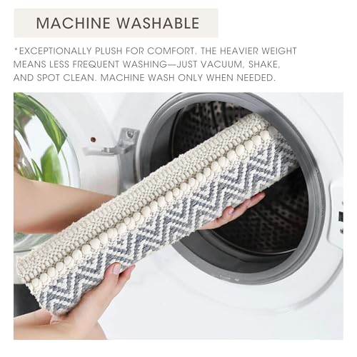Image of Ink+Ivy Bath Rug Hand-Woven Texture Shaggy Striped Soft & Water Absorbent, Boho Bathroom Decor Bath-Mats, Non-Slip Absorbent Quick Dry Mats for Tub, Shower Room, Asher, 22x58 Grey