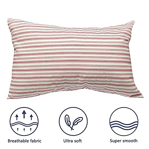 Image of ARLinen-Micro Filled Red Double Print Cotton Pillow Takiya Combo Set of 2 for Bed Room - 20x30 Inch Queen Size Pillow Set of 2 for Sleeping