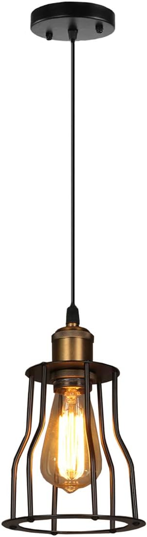YOXANG Vintage Pendant Lighting Ceiling Creative Metal Light Fitting Retro Industrial Edison Adjustable Hanging Lights for Dining Room Mini Cage Shade Loft Decor Chandeliers 1×E27 Ø15CM Black Bottle