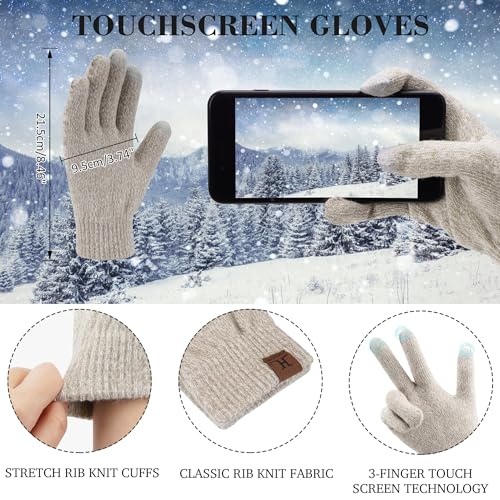 ZASFOU Damen Winter Mütze Schal Touchscreen Handschuhe Set Thermo Beanie Wintermütze Strickmütze Schlauchschal Winterhandschuhe Geschenk für Frauen