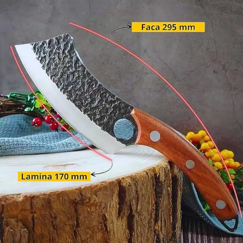 Cutelo Forjado Faca Artesanal Rustico Com Bainha Para Churrasco Camping Cozinhar (Marrom)