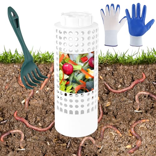 Inground Compost Bin Outdoor Worm Farm System for Kitchen Food Waste Raised Beds Gardening Mini in Ground Worm Composter with Lid Holes 8.46 x 2.95 x 2.16 in (1)