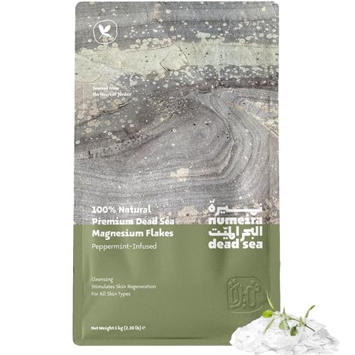 Numeira Dead Sea Magnesium Flake Bath Soak - 100% Pure Magnesium Chloride Flakes w/Peppermint Infused Essential Oil (2.2 lb Bulk)