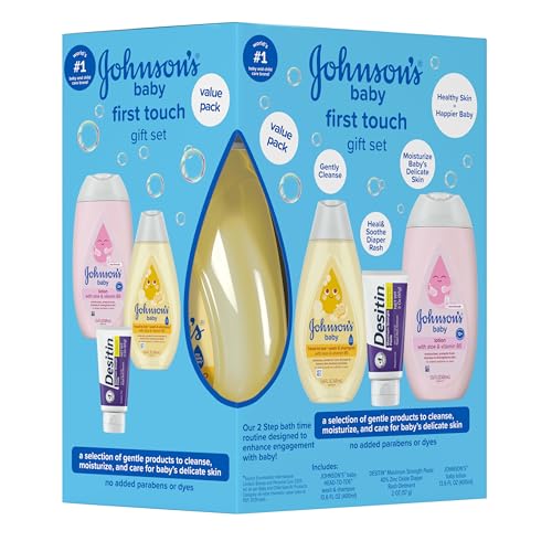 Johnson's First Touch Baby Essentials Gift Set with Body Wash & Shampoo, Body Lotion, & Zinc Oxide Diaper Rash Cream for Baby's Delicate Skin, Hypoallergenic, No Parabens or Dyes, 3 Items - Image 6
