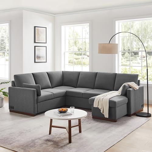 Serta® Emmett 110.2' Convertible Sleeper Sectional, Queen Size, Dreamcoil® Comfort, Reversible Storage Chaise, USB-C and USB-A Power Ports, Woven Fabric, Charcoal